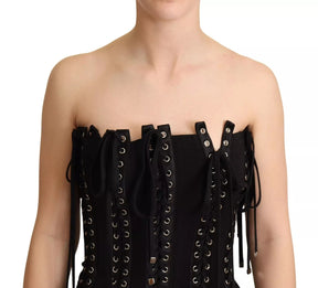 Dolce & Gabbana Schwarzes ärmelloses Bodycon-Kleid aus Cady mit Spitze