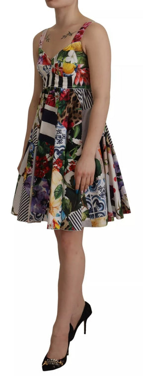 Dolce & Gabbana Mehrfarbiges Mini-Schlagkleid aus Popeline mit Blumenmuster