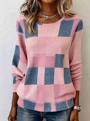 Kuschelweicher Winter Patchwork Pullover rosa-blau Damen