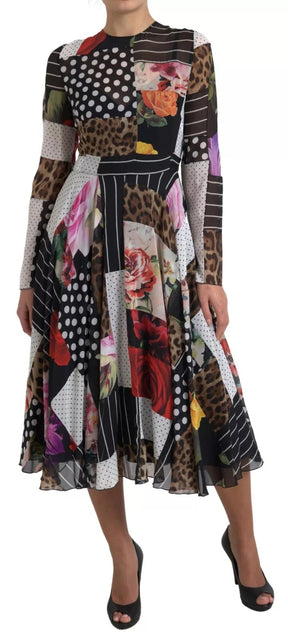 Dolce & Gabbana Multicolor Patchwork-Kleid mit Leopardenmuster