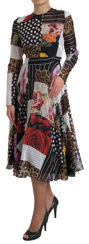 Dolce & Gabbana Multicolor Patchwork-Kleid mit Leopardenmuster