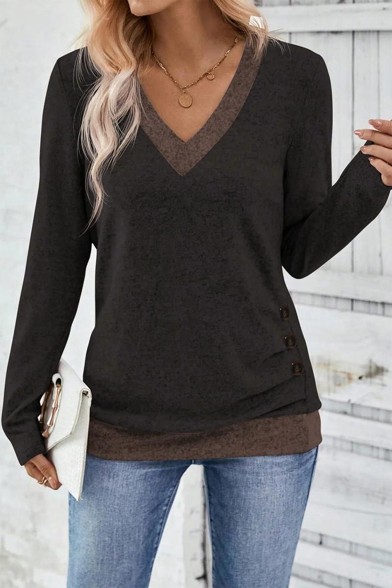 Winter-Chic Luxus V-Neck Top in Schwarz - Modisch & Wärmend