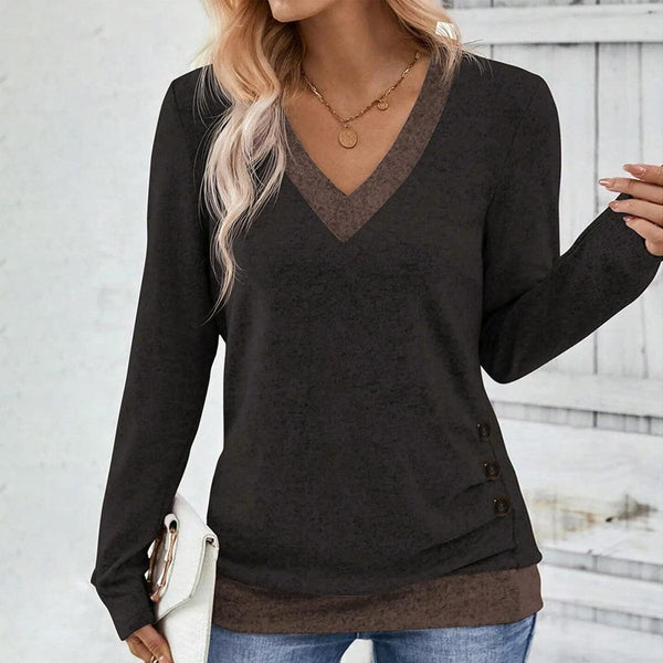Winter-Chic Luxus V-Neck Top in Schwarz - Modisch & Wärmend