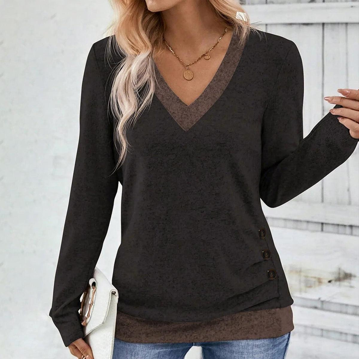 Winter-Chic Luxus V-Neck Top in Schwarz - Modisch & Wärmend