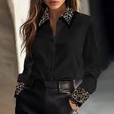 Winter Chic: Schwarzes Leopardenkragen-Shirt für Damen