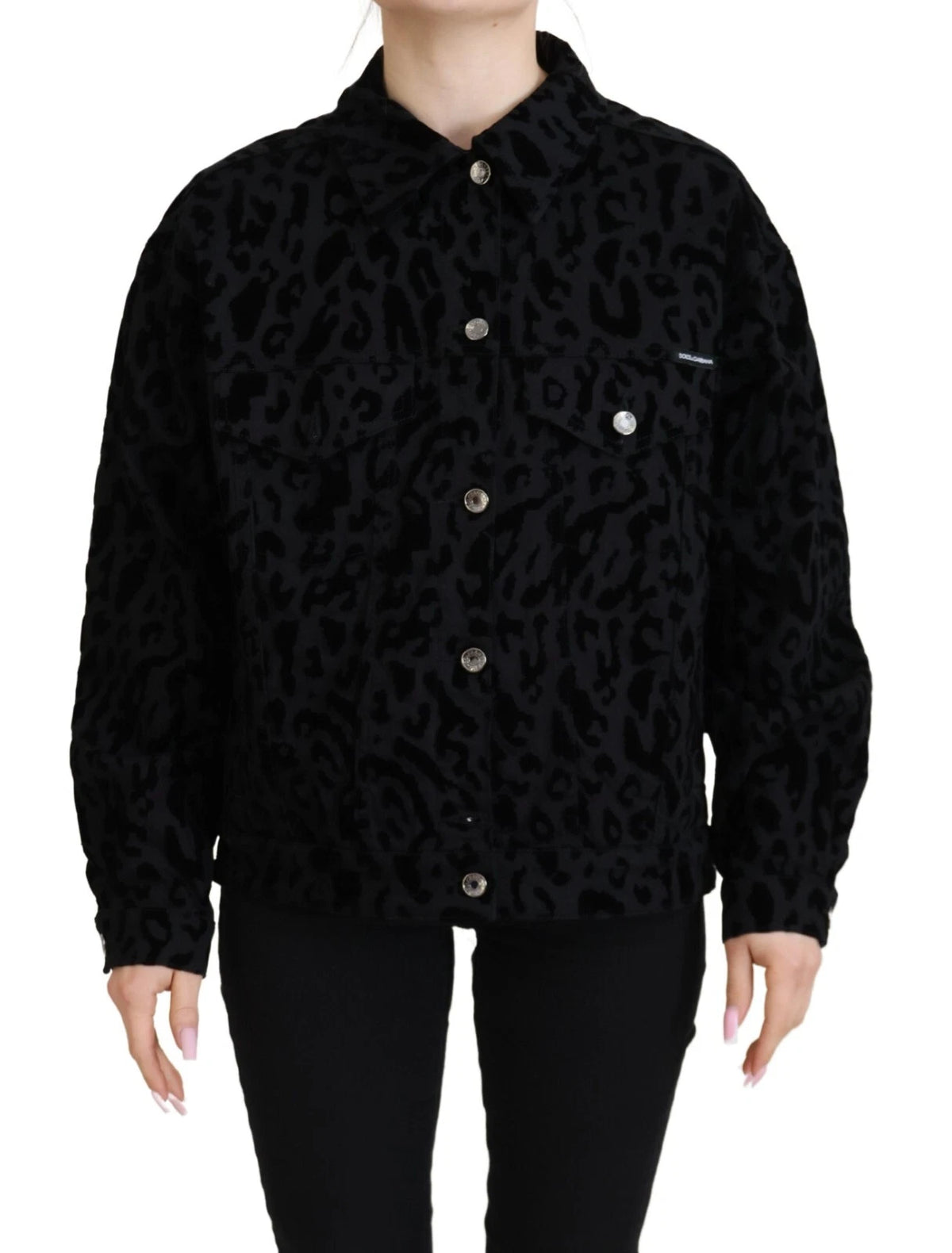 Dolce & Gabbana Baumwolle Schwarz Leopard Langarm Denim Jacke