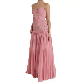 Dolce & Gabbana Rosa Seide Trägerloses Maxi Kleid in A-Linie