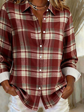 Winter Damen Karobluse bordeaux – warmes Casual Longsleeve