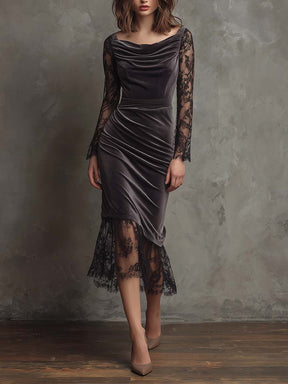 Black Velvet & Lace Midi-Kleid: Winterlicher Luxus in Samt & Spitze