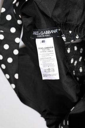 Dolce & Gabbana Schwarz Weiß Baumwolle Polka Dot Print V-Ausschnitt Kleid