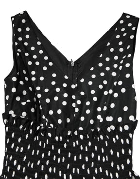 Dolce & Gabbana Schwarz Weiß Baumwolle Polka Dot Print V-Ausschnitt Kleid