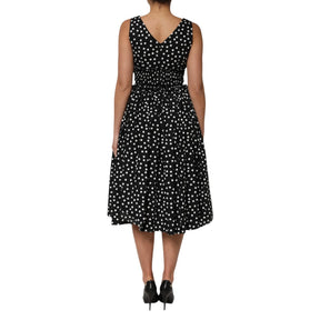 Dolce & Gabbana Schwarz Weiß Baumwolle Polka Dot Print V-Ausschnitt Kleid