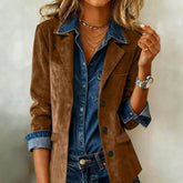 Herbst-Eleganz: Brown Plain Suede Blazer mit Cuff Details