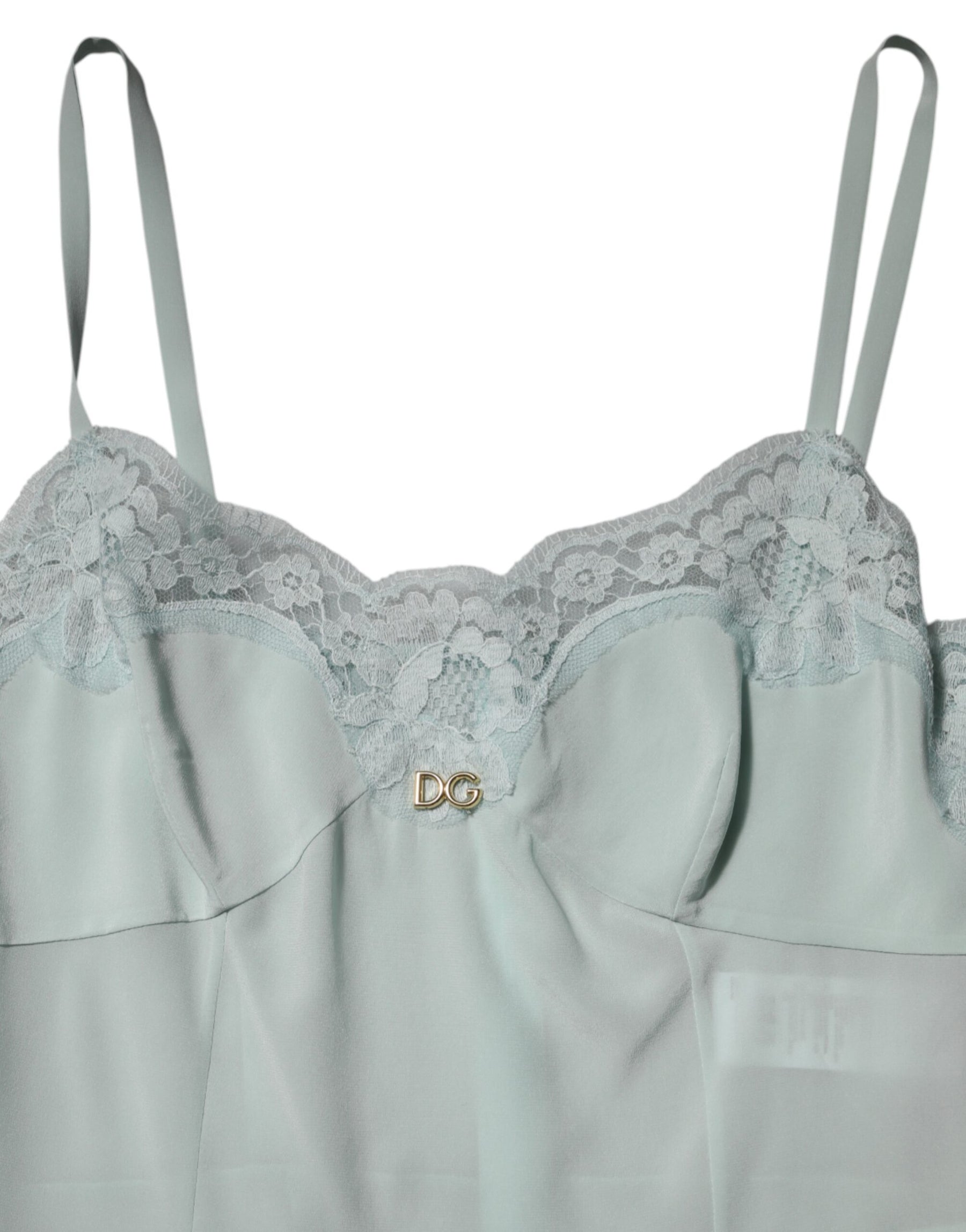 Dolce & Gabbana Hellblaues Midi-Bodycon-Slipkleid aus Seidenspitze