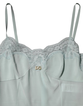 Dolce & Gabbana Hellblaues Midi-Bodycon-Slipkleid aus Seidenspitze