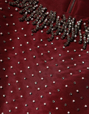 Dolce & Gabbana Burgunderfarbenes Abendkleid aus Seide mit Perlen