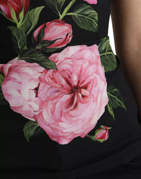 Dolce & Gabbana Schwarzes geblümtes Viskose-Rundhals-Top