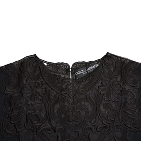 Dolce & Gabbana Schwarzes Seidenblusentop mit Spitzenbesatz und langen Ärmeln