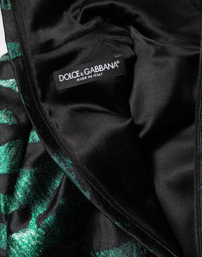 Dolce & Gabbana Schwarz Grün Metallic Jacquard Mini Long Dress