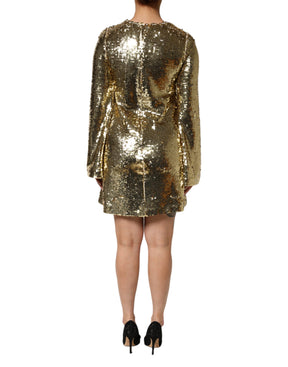 Dolce & Gabbana Langärmeliges Minikleid mit goldenen Pailletten
