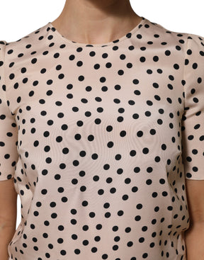 Dolce & Gabbana Beige Schwarz Polka Dot Seide Kurzarm Bluse Top
