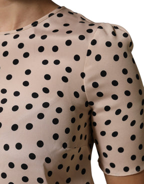 Dolce & Gabbana Beige Schwarz Polka Dot Seide Kurzarm Bluse Top
