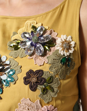Dolce & Gabbana Gelbes Maxikleid mit Blumenstickerei aus Seide