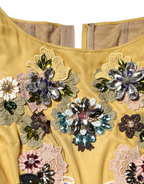 Dolce & Gabbana Gelbes Maxikleid mit Blumenstickerei aus Seide