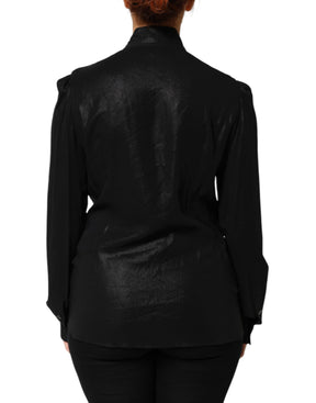 Dolce & Gabbana Schwarzes Viskose-Langarm-Krawattenblusentop