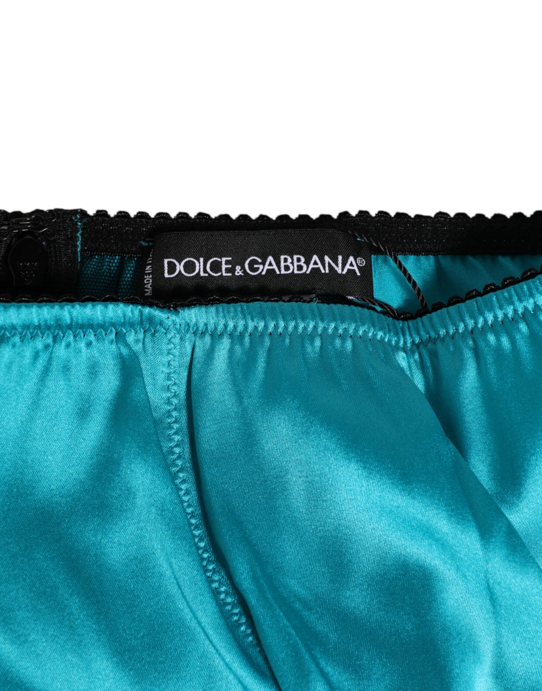 Dolce & Gabbana Aqua Green Satin High-Waist Slip Unterwäsche
