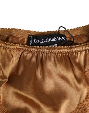 Dolce & Gabbana Brauner Spitze Seide Satin Slip Unterwäsche