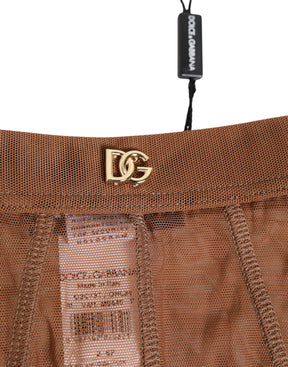 Dolce & Gabbana Brauner durchsichtiger Netzslip mit hoher Taille Unterwäsche