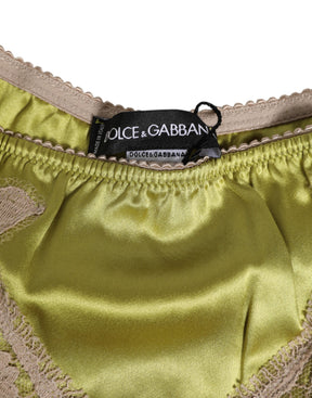Dolce & Gabbana Grüner Seidensatin mit Spitzenbesatz Neuer Slip Unterwäsche
