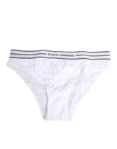 Dolce & Gabbana Weißer Spitzen-Slip-Slip mit Logo-Bund Unterwäsche