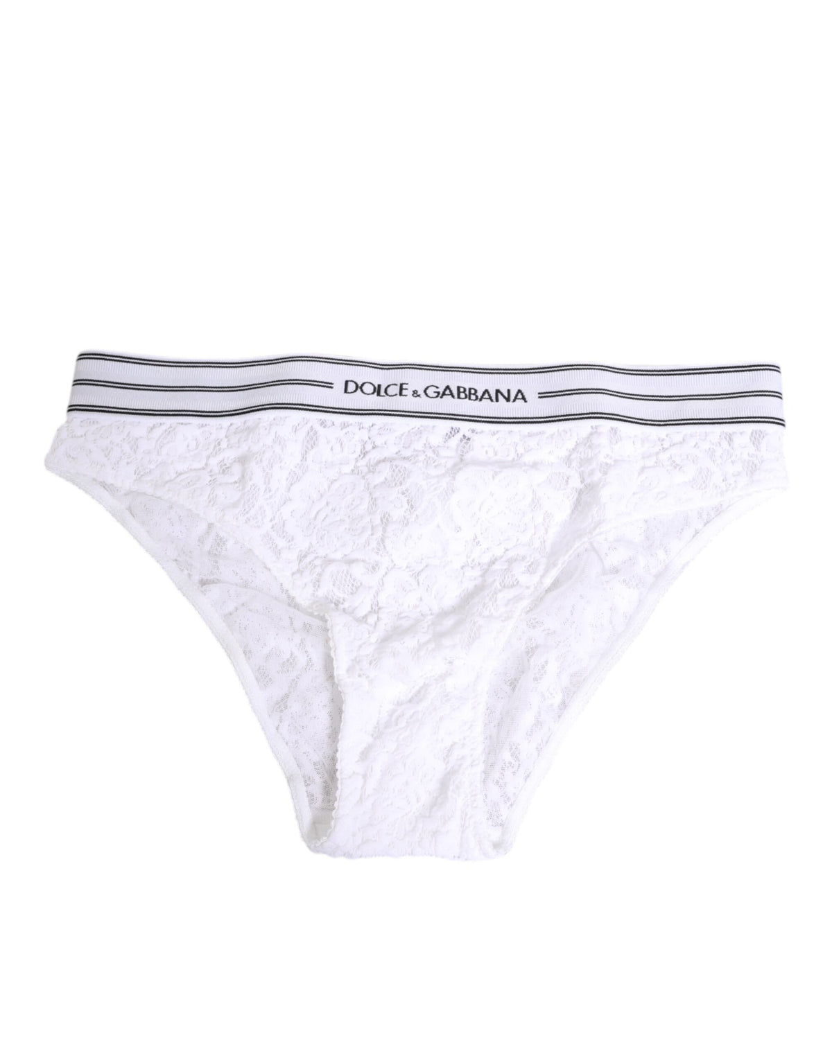 Dolce & Gabbana Weißer Spitzen-Slip-Slip mit Logo-Bund Unterwäsche