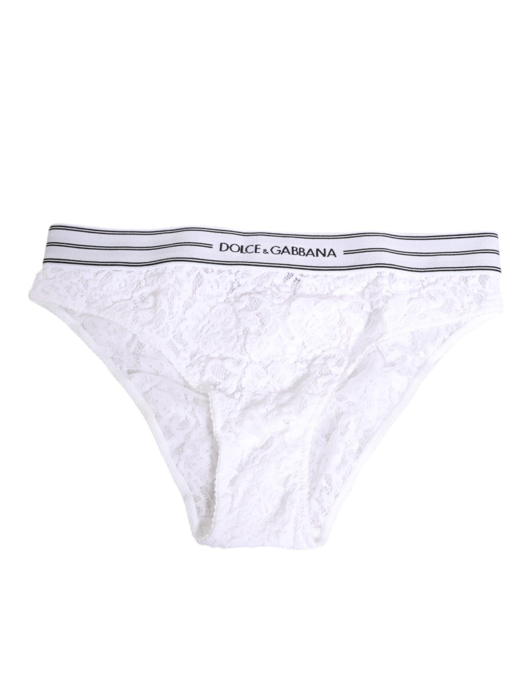 Dolce & Gabbana Weißer Spitzen-Slip-Slip mit Logo-Bund Unterwäsche