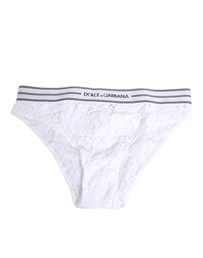 Dolce & Gabbana Weißer Spitzen-Slip-Slip mit Logo-Bund Unterwäsche