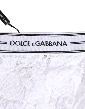 Dolce & Gabbana Weißer Spitzen-Slip-Slip mit Logo-Bund Unterwäsche