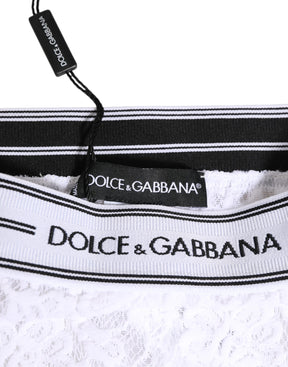 Dolce & Gabbana Weißer Spitzen-Slip-Slip mit Logo-Bund Unterwäsche