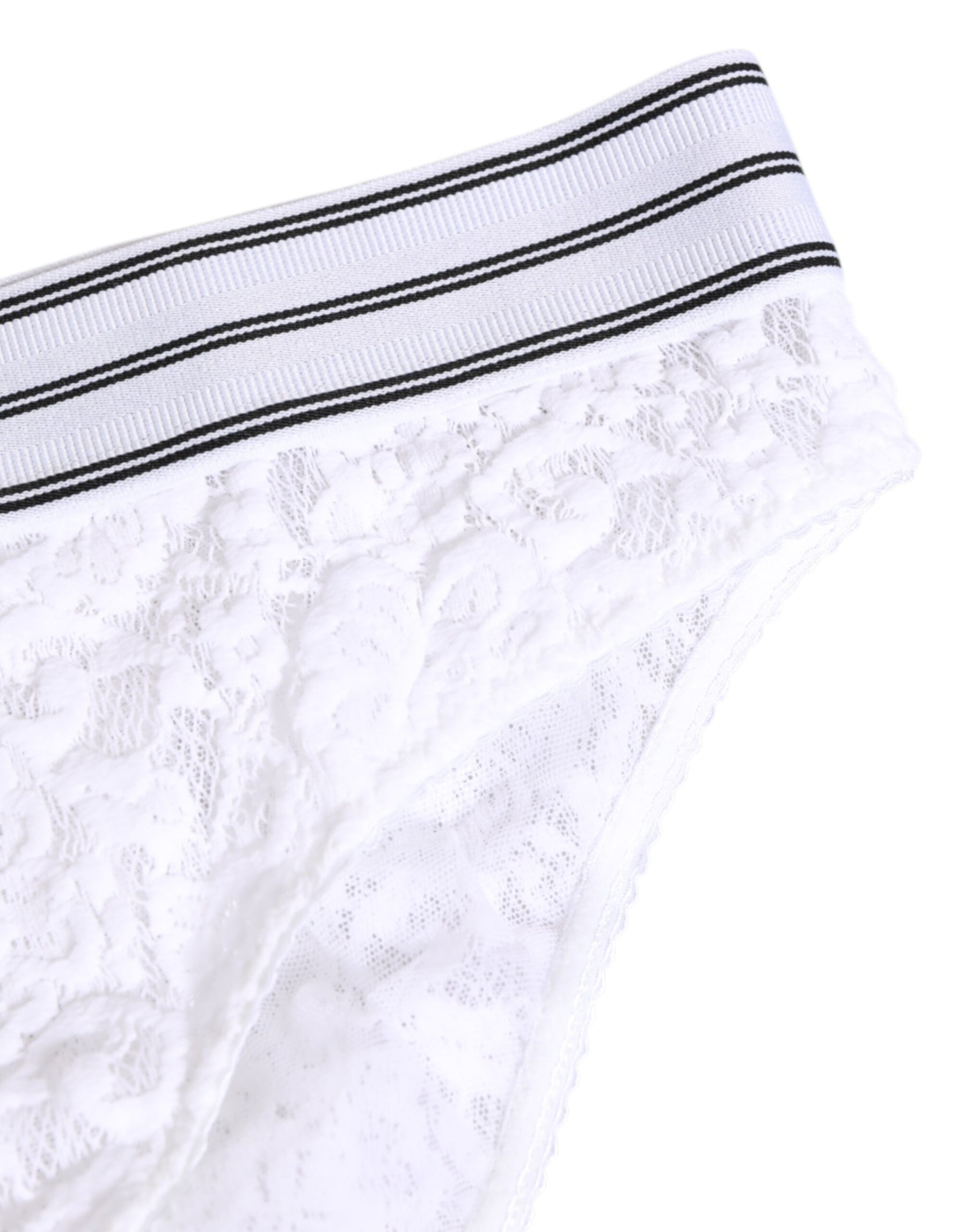 Dolce & Gabbana Weißer Spitzen-Slip-Slip mit Logo-Bund Unterwäsche