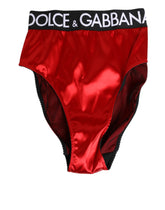 Dolce & Gabbana Roter Satin-Slip mit hoher Taille Logo Damen Unterwäsche