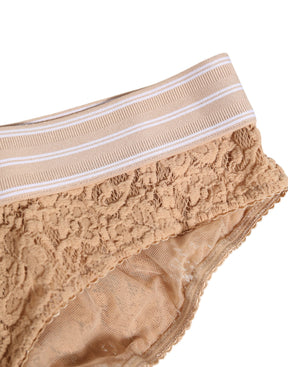 Dolce & Gabbana Beige Spitze Brasiliano Slip Logo-Bund Unterwäsche