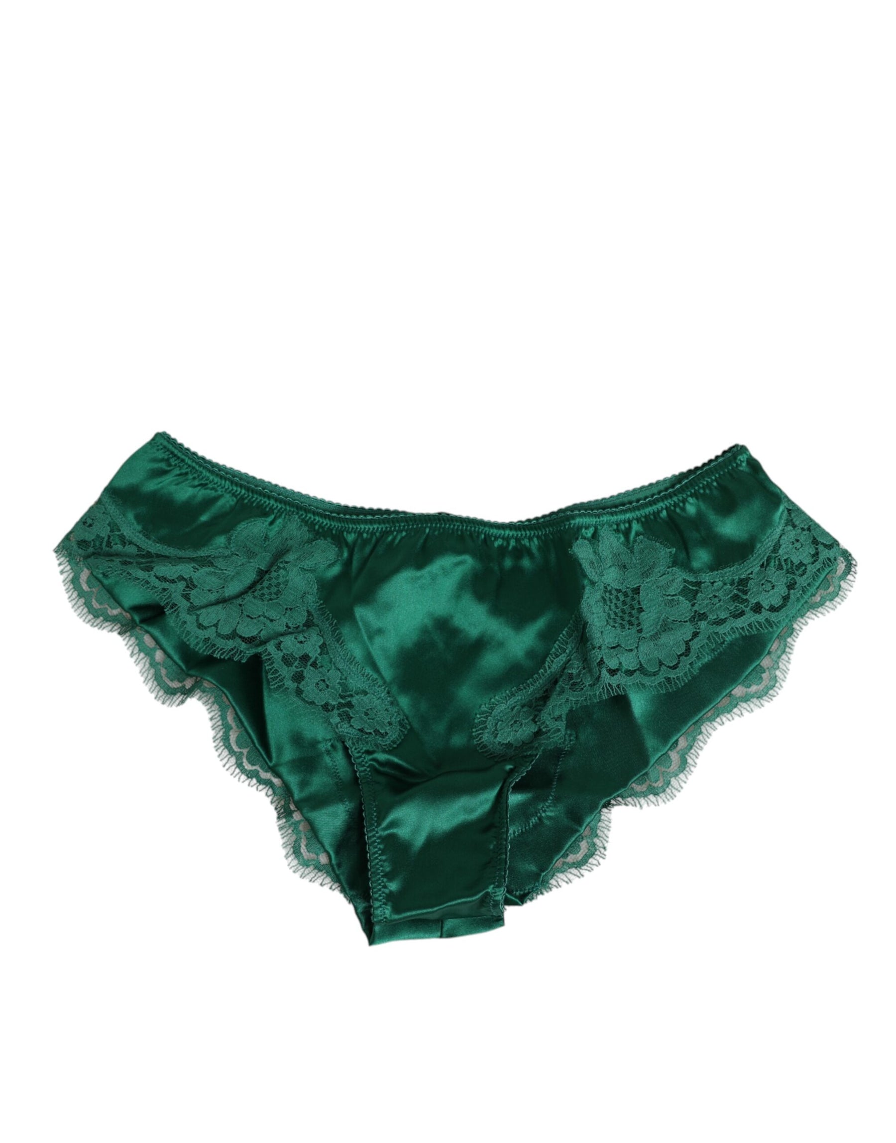 Dolce & Gabbana Grüner Satin-Spitzen-Slip für Frauen Unterwäsche