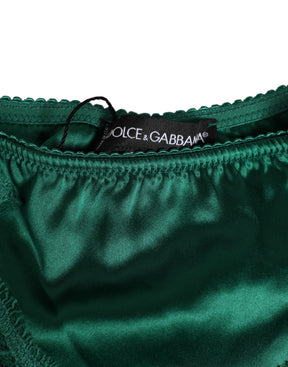 Dolce & Gabbana Grüner Satin-Spitzen-Slip für Frauen Unterwäsche