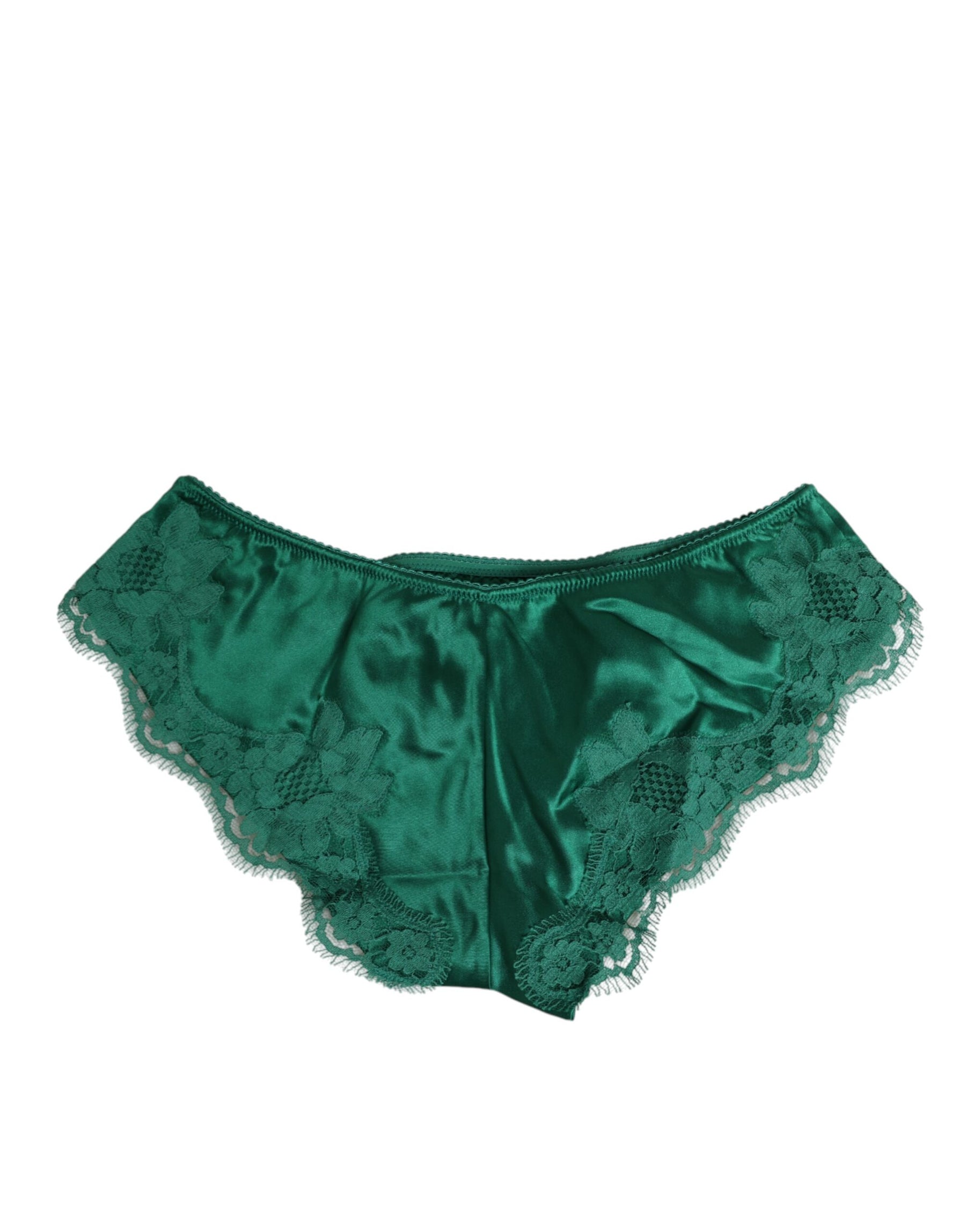 Dolce & Gabbana Grüner Satin-Spitzen-Slip für Frauen Unterwäsche