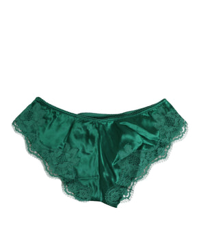 Dolce & Gabbana Grüner Satin-Spitzen-Slip für Frauen Unterwäsche
