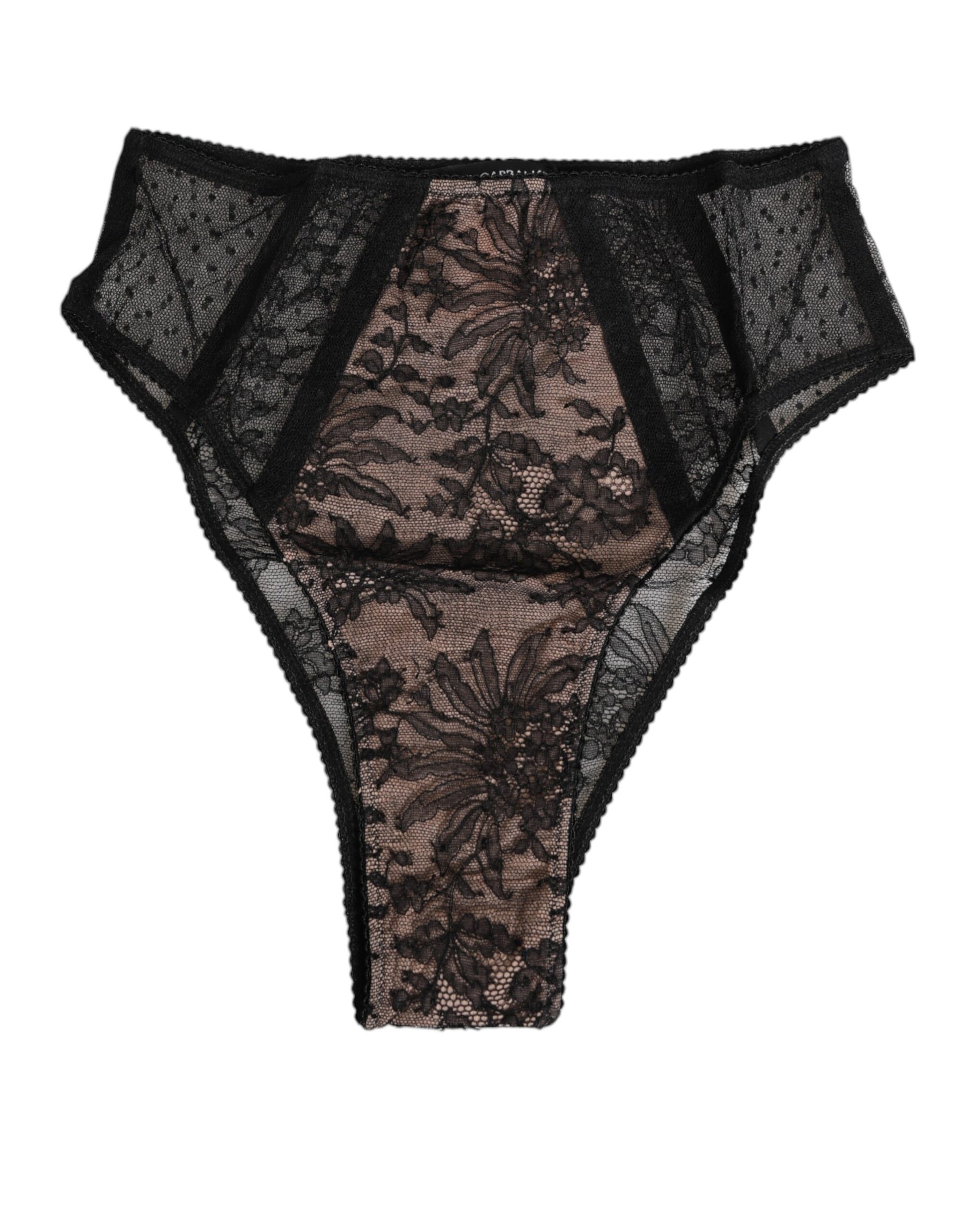 Dolce & Gabbana Schwarze florale Spitze durchsichtige Mesh Unterwäsche mit hoher Taille