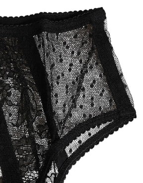 Dolce & Gabbana Schwarze florale Spitze durchsichtige Mesh Unterwäsche mit hoher Taille