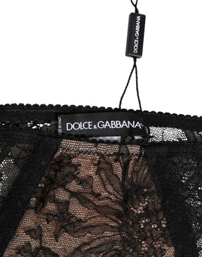 Dolce & Gabbana Schwarze florale Spitze durchsichtige Mesh Unterwäsche mit hoher Taille