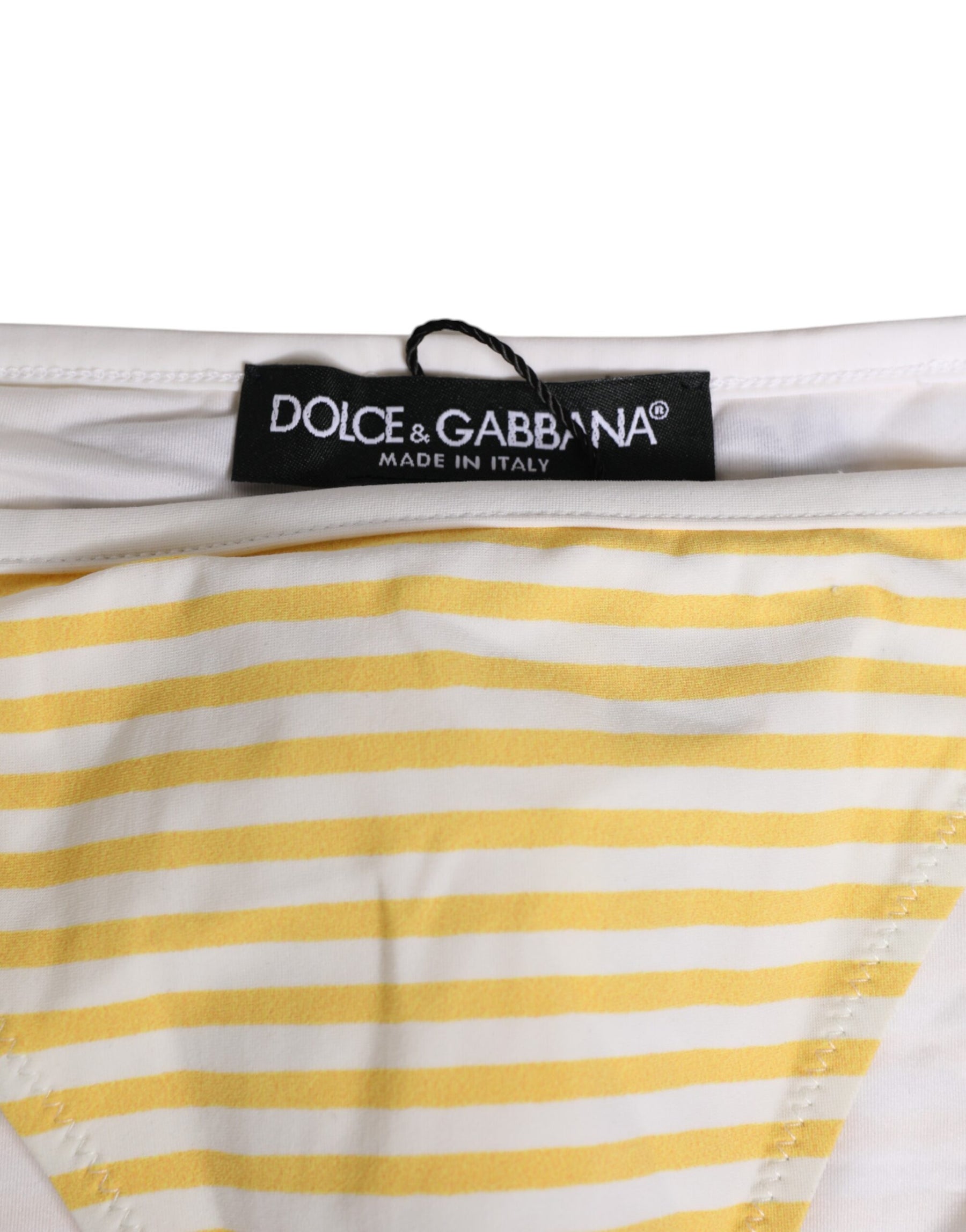 Dolce & Gabbana Weiß-Gelb gestreift Krawatte Seite Logo Unterwäsche